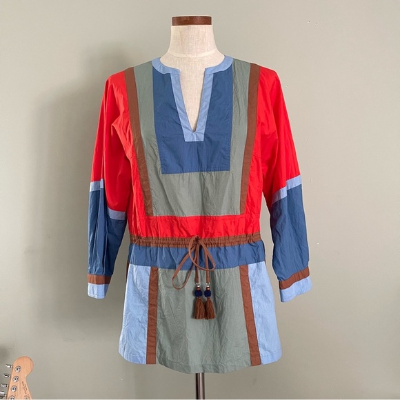 Tory Burch Color Block Poplin Cotton Tunic size 8 preowned - Picture 2 of 10